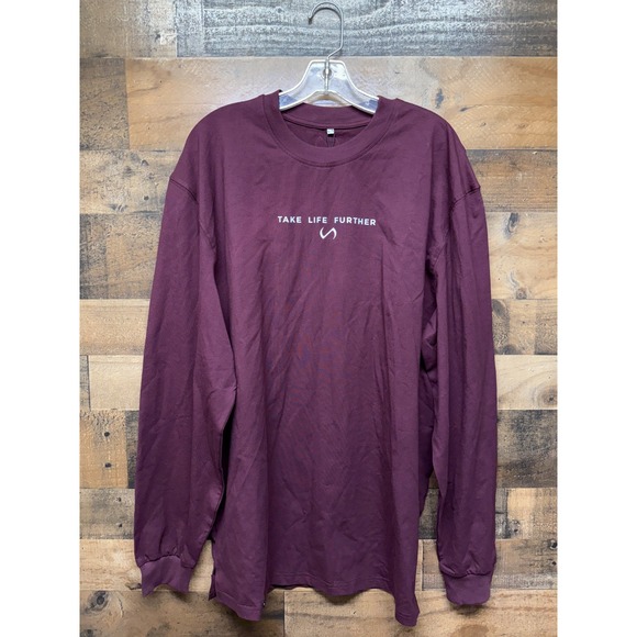 Other - Take Life Further T Shirt Men Large Maroon Cotton Long Sleeve Crew Neck Pullover